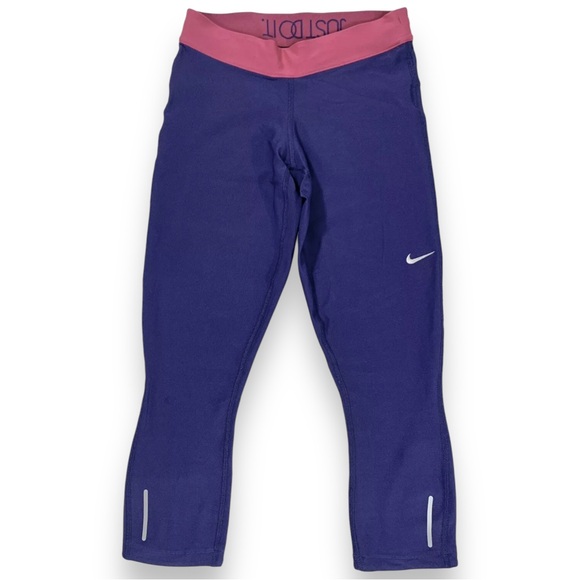 Nike Dri-Fit Relay Crop Leggings Dark Purple Foldover Waistband style 50… - Picture 1 of 10